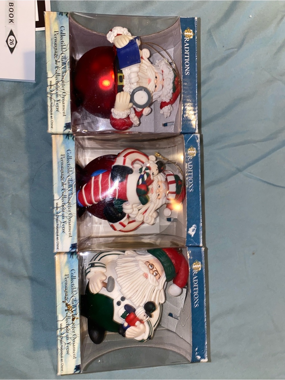Vintage Traditions Holiday Santa Ornament Set - Red, Green, White Set of 3